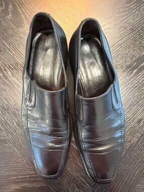 Bruno Magli Raging Black Leather Square-Toe Loafers Size 9.5M Slip-On Mens Dress